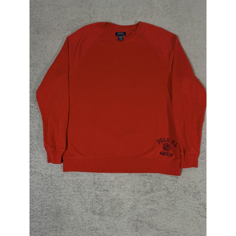 Polo Ralph Lauren Pajama Top Mens Large Red Fleece Crew Neck Tiger Graphic